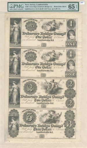 Delaware Bridge Co. - Uncut Obsolete Sheet - Broken Bank Notes - PMG Graded